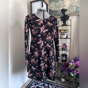 Forever 21 Black and Pink Floral Long Sleeve Dress